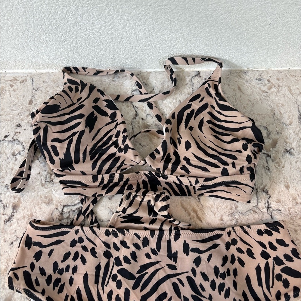 Shade & Shore Zebra Print Bikini - Black and Tan